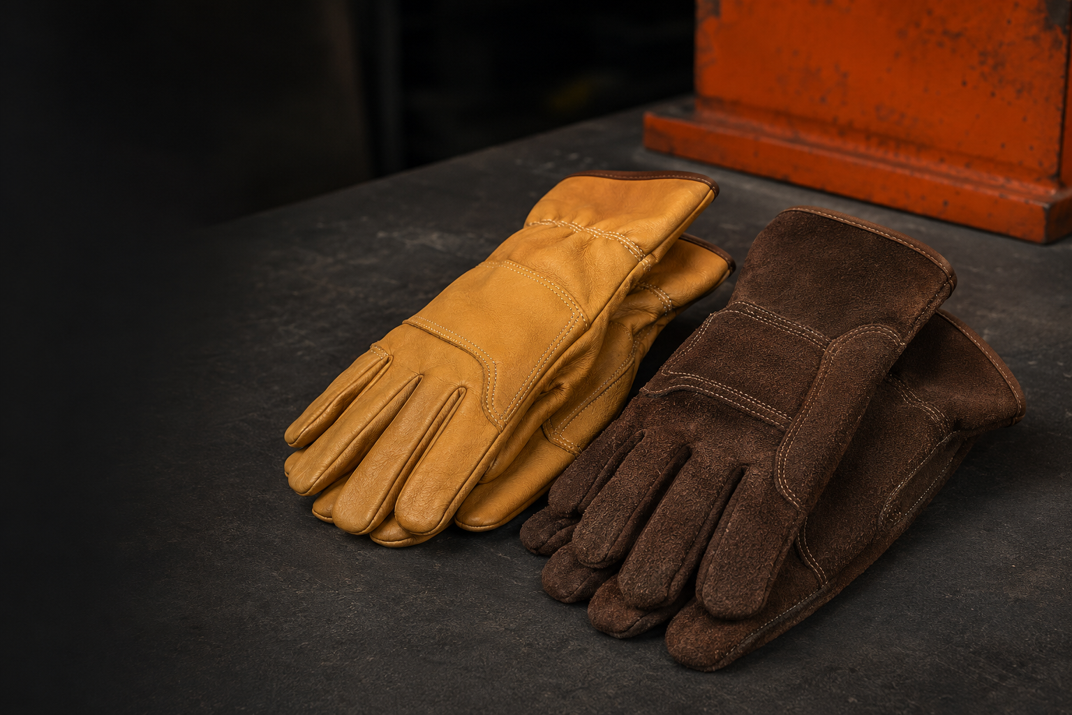 Detalle de guantes industriales en cuero